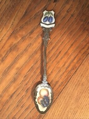 CZECHOSLOVAKIA Enameled Collectible Fruit Design Spoon Marked CZECH Vintage